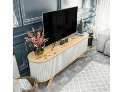 Móvel De Tv*Dmora Armário de suporte de TV Desteve, Aparador de sala, Armário de TV baixo, Base de parede equipada, 180x43h60 cm, Carvalho e Branco Castanho