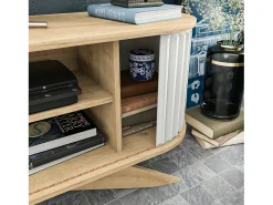 Móvel De Tv*Dmora Armário de suporte de TV Desteve, Aparador de sala, Armário de TV baixo, Base de parede equipada, 180x43h60 cm, Carvalho e Branco Castanho
