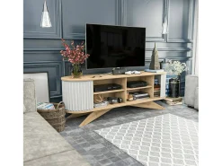 Móvel De Tv*Dmora Armário de suporte de TV Desteve, Aparador de sala, Armário de TV baixo, Base de parede equipada, 180x43h60 cm, Carvalho e Branco Castanho