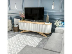 Móvel De Tv*Dmora Armário de suporte de TV Desteve, Aparador de sala, Armário de TV baixo, Base de parede equipada, 180x43h60 cm, Carvalho e Branco Castanho
