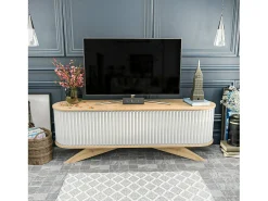 Móvel De Tv*Dmora Armário de suporte de TV Desteve, Aparador de sala, Armário de TV baixo, Base de parede equipada, 180x43h60 cm, Carvalho e Branco Castanho