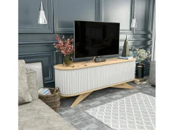 Móvel De Tv*Dmora Armário de suporte de TV Desteve, Aparador de sala, Armário de TV baixo, Base de parede equipada, 180x43h60 cm, Carvalho e Branco Castanho