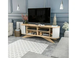 Móvel De Tv*Dmora Armário de suporte de TV Desteve, Aparador de sala, Armário de TV baixo, Base de parede equipada, 180x43h60 cm, Carvalho e Branco Castanho