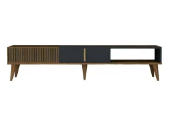 Clearance Dmora Armário de suporte de TV Dfirican, Aparador de sala, Armário de TV baixo, Base de parede equipada, 180x35h40 cm, Nogueira e Antracite Castanho