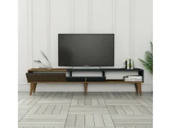 Clearance Dmora Armário de suporte de TV Dfirican, Aparador de sala, Armário de TV baixo, Base de parede equipada, 180x35h40 cm, Nogueira e Antracite Castanho