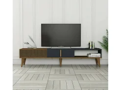 Clearance Dmora Armário de suporte de TV Dfirican, Aparador de sala, Armário de TV baixo, Base de parede equipada, 180x35h40 cm, Nogueira e Antracite Castanho