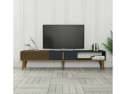 Clearance Dmora Armário de suporte de TV Dfirican, Aparador de sala, Armário de TV baixo, Base de parede equipada, 180x35h40 cm, Nogueira e Antracite Castanho