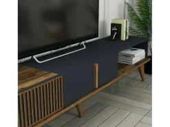 Clearance Dmora Armário de suporte de TV Dfirican, Aparador de sala, Armário de TV baixo, Base de parede equipada, 180x35h40 cm, Nogueira e Antracite Castanho
