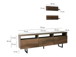 Móvel De Tv*Dmora Armário de suporte de TV Dpigin, Aparador de sala, Armário de TV baixo, Base de parede equipada, 170x30h40 cm, Nogueira Castanho