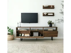 Móvel De Tv*Dmora Armário de suporte de TV Dpigin, Aparador de sala, Armário de TV baixo, Base de parede equipada, 170x30h40 cm, Nogueira Castanho