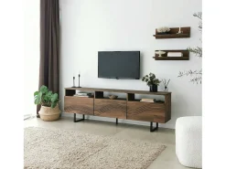 Móvel De Tv*Dmora Armário de suporte de TV Dpigin, Aparador de sala, Armário de TV baixo, Base de parede equipada, 170x30h40 cm, Nogueira Castanho