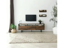 Móvel De Tv*Dmora Armário de suporte de TV Dpigin, Aparador de sala, Armário de TV baixo, Base de parede equipada, 170x30h40 cm, Nogueira Castanho