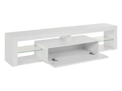 Móvel De Tv*Dmora Armário de suporte de TV Dcompagno, Suporte de TV, Aparador baixo para sala de estar com 1 porta, 100% Made in Italy, 160x40h35 cm, brilhante Branco