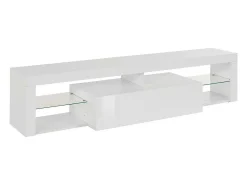 Móvel De Tv*Dmora Armário de suporte de TV Dcompagno, Suporte de TV, Aparador baixo para sala de estar com 1 porta, 100% Made in Italy, 160x40h35 cm, brilhante Branco