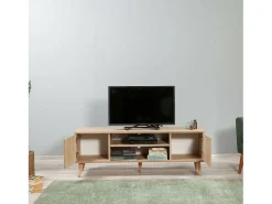 Dmora Armário de suporte de TV Dfantacc, Aparador de sala, Armário de TV baixo, Base de parede equipada, 140x40h50 cm, Carvalho e Multicolor^ Móvel De Tv