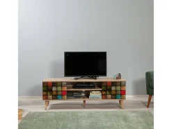 Dmora Armário de suporte de TV Dfantacc, Aparador de sala, Armário de TV baixo, Base de parede equipada, 140x40h50 cm, Carvalho e Multicolor^ Móvel De Tv
