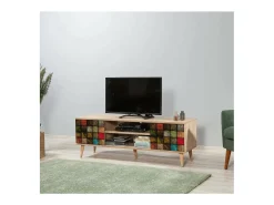 Dmora Armário de suporte de TV Dfantacc, Aparador de sala, Armário de TV baixo, Base de parede equipada, 140x40h50 cm, Carvalho e Multicolor^ Móvel De Tv