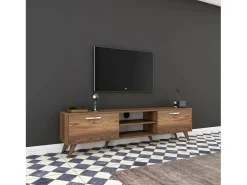 Móvel De Tv|Dmora Armário de suporte de TV Dbarar, Aparador de sala, Armário de TV baixo, Base de parede equipada, 180x35h49 cm, Nogueira Castanho