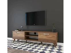 Móvel De Tv|Dmora Armário de suporte de TV Dbarar, Aparador de sala, Armário de TV baixo, Base de parede equipada, 180x35h49 cm, Nogueira Castanho