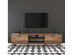 Móvel De Tv|Dmora Armário de suporte de TV Dbarar, Aparador de sala, Armário de TV baixo, Base de parede equipada, 180x35h49 cm, Nogueira Castanho