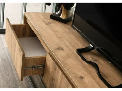 Best Dmora Armário de suporte de TV Dpinat, Aparador de sala, Armário de TV baixo, Base de parede equipada, 180x40h50 cm, Carvalho e Preto Castanho