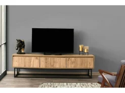 Best Dmora Armário de suporte de TV Dpinat, Aparador de sala, Armário de TV baixo, Base de parede equipada, 180x40h50 cm, Carvalho e Preto Castanho