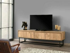 Best Dmora Armário de suporte de TV Dpinat, Aparador de sala, Armário de TV baixo, Base de parede equipada, 180x40h50 cm, Carvalho e Preto Castanho