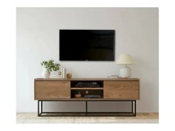 Dmora Armário de suporte de TV Dpicon, Aparador de sala, Armário de TV baixo, Base de parede equipada, 140x40h50 cm, Nogueira e Preto^ Móvel De Tv