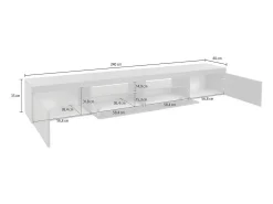 Móvel De Tv*Dmora Armário de suporte de TV Dconsigl, Aparador baixo para sala de estar com 3 portas, Base de suporte para TV, 240x40h35 cm, brilhante Branco