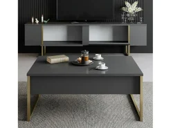 Móvel De Tv*Dmora Armário de suporte de TV Dgridell, Aparador de sala, Armário de TV baixo, Base de parede equipada, 180x30h50 cm, Antracite e Ouro Preto