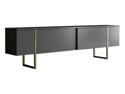 Móvel De Tv*Dmora Armário de suporte de TV Dgridell, Aparador de sala, Armário de TV baixo, Base de parede equipada, 180x30h50 cm, Antracite e Ouro Preto