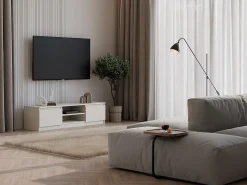 Móvel De Tv| Armário de TV: 2 portas, 2 prateleiras, Caxemira, 40 x 36 x 140cm Bege