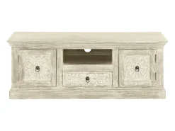 Loft24 Armário de TV barroco com 2 portas de vidro em MDF cinzento^ Móvel De Tv