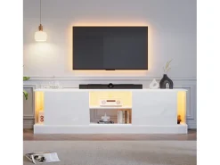 Armário de TV, brilhante, com iluminação LED, para até 70 polegadas, de pé no chão^ Móvel De Tv
