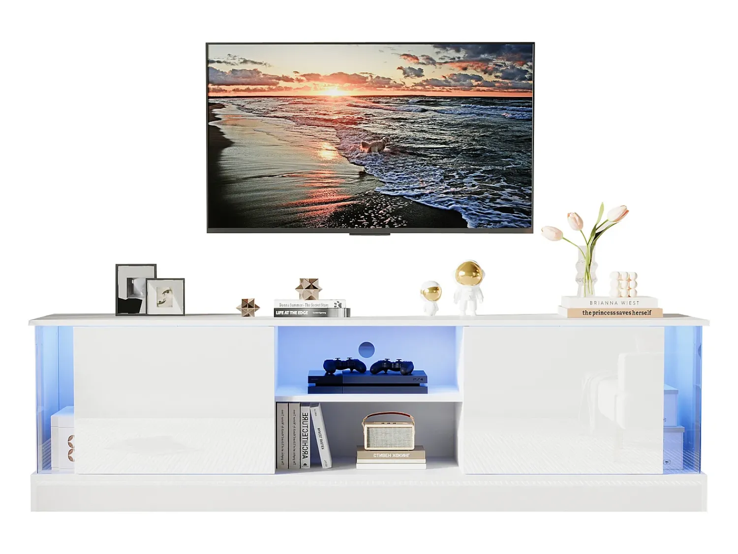 Armário de TV, brilhante, com iluminação LED, para até 70 polegadas, de pé no chão^ Móvel De Tv