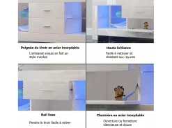 Móvel De Tv|DripeX Armário de TV brilhante com LED brilhante, bancada de TV moderna, prateleira de vidro, 2 gavetas, móveis de sala de estar, 130x35x50cm Branco