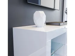 Móvel De Tv|DripeX Armário de TV brilhante com LED brilhante, bancada de TV moderna, prateleira de vidro, 2 gavetas, móveis de sala de estar, 130x35x50cm Branco