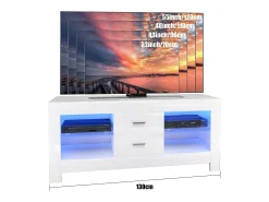 Móvel De Tv|DripeX Armário de TV brilhante com LED brilhante, bancada de TV moderna, prateleira de vidro, 2 gavetas, móveis de sala de estar, 130x35x50cm Branco
