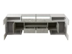 Hot Armário de TV 145cm, branco brilhante, iluminação LED, superfície de vidro elegante Cinzento