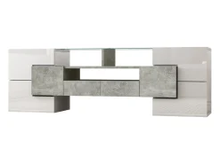 Hot Armário de TV 145cm, branco brilhante, iluminação LED, superfície de vidro elegante Cinzento