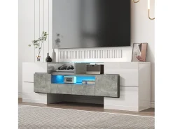 Hot Armário de TV 145cm, branco brilhante, iluminação LED, superfície de vidro elegante Cinzento