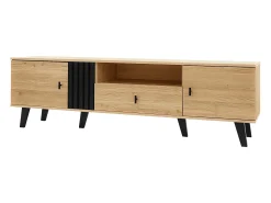Móvel De Tv| Armário de TV 170cm, Design Madeira & Preto, com gavetas, espaço de armazenamento versátil Natural claro