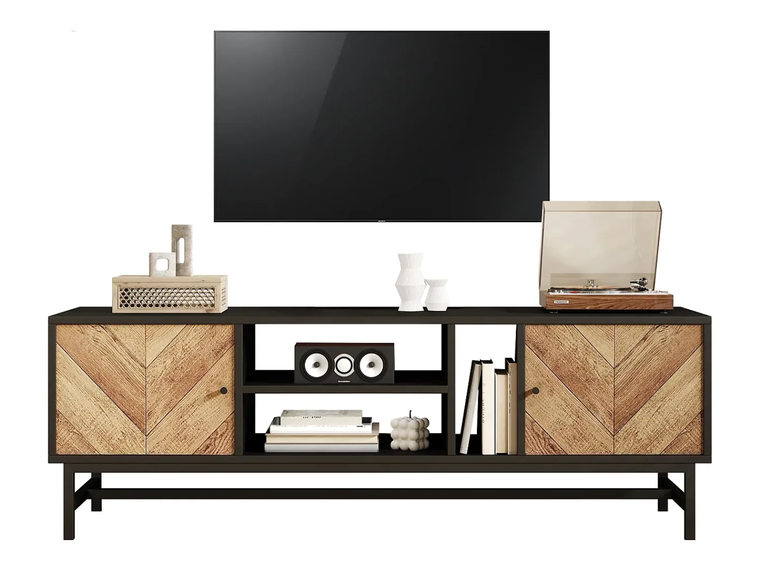 Armário de TV 150cm, Design -Madeira, amplo espaço de armazenamento, moderno e minimalista^ Móvel De Tv
