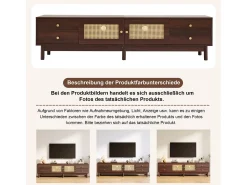 Online Armário de TV 180cm, efeito de madeira escura, 2 portas de rattan, 4 gavetas, para até 80 polegadas Castanho
