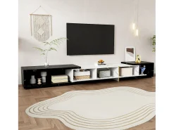 Clearance Armário de TV com comprimento variável 140-260cm, giratório, efeito de mármore, decorações douradas Branco