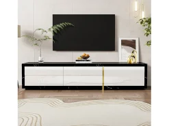 Clearance Armário de TV com comprimento variável 140-260cm, giratório, efeito de mármore, decorações douradas Branco