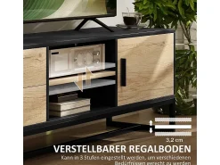 Móvel De Tv* Armário de TV com porta, 2 gavetas, prateleiras abertas, prateleira ajustável, Preto