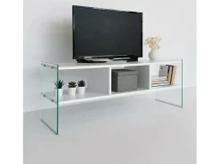 Móvel De Tv|Dmora Armário de TV Dbennace, Aparador de sala, Armário de TV baixo, Base de parede equipada, 120x35h45 cm, Branco