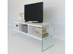 Móvel De Tv|Dmora Armário de TV Dbennace, Aparador de sala, Armário de TV baixo, Base de parede equipada, 120x35h45 cm, Branco