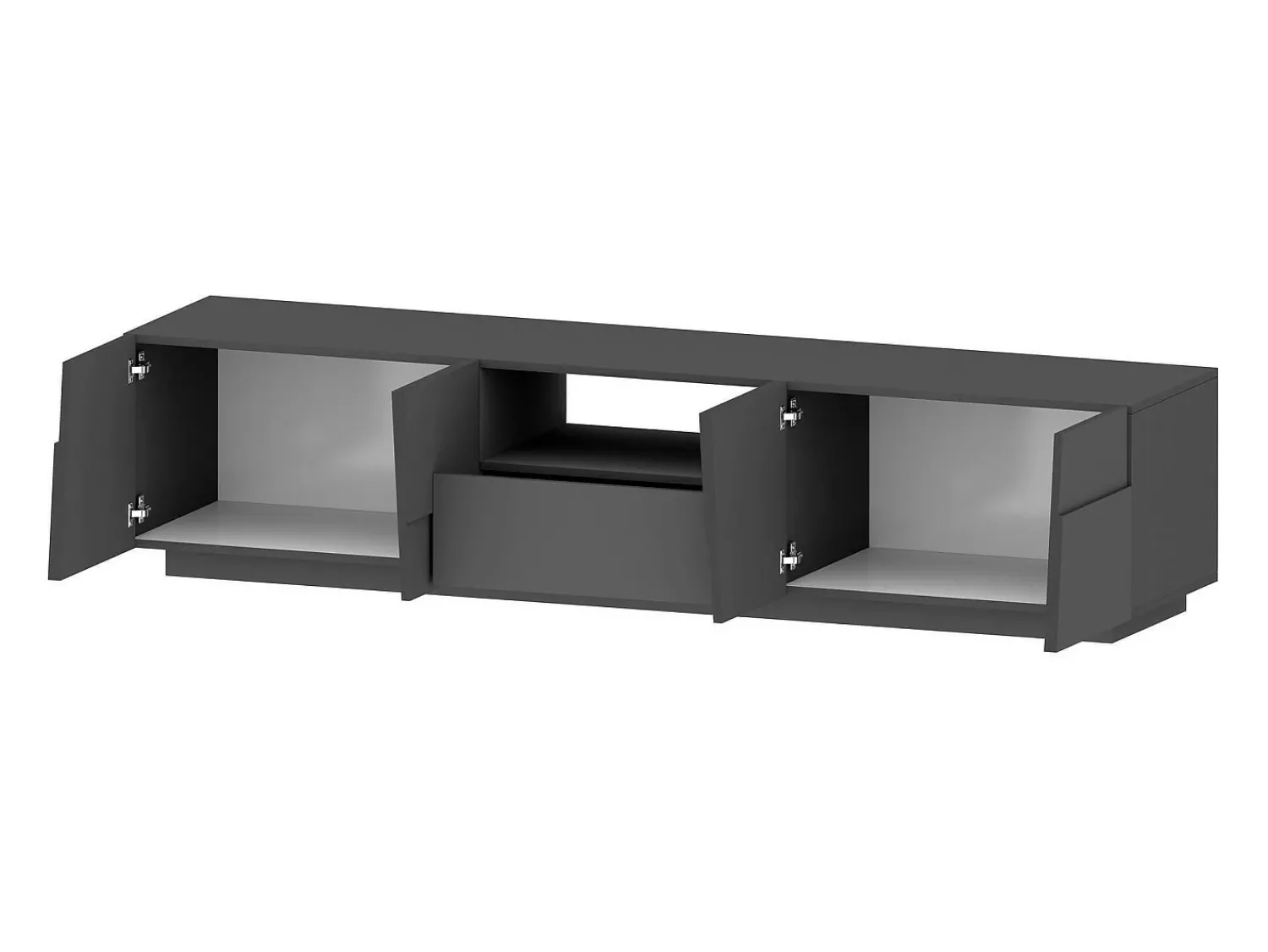 Móvel De Tv*Dmora Armário de TV Dcortinovi, Aparador de sala baixa com 4 portas e 1 gaveta, Base de suporte de TV, 220x44h46 cm, Antracite Preto
